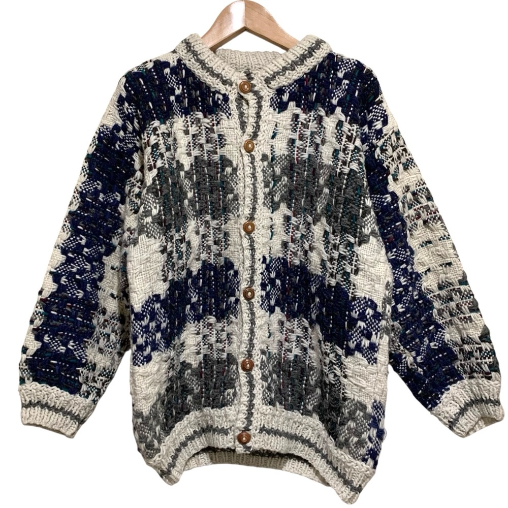 Vintage Rey Wear Wool Cozy Heavyweight Knit Button Up Sweater Cardigan Size XL